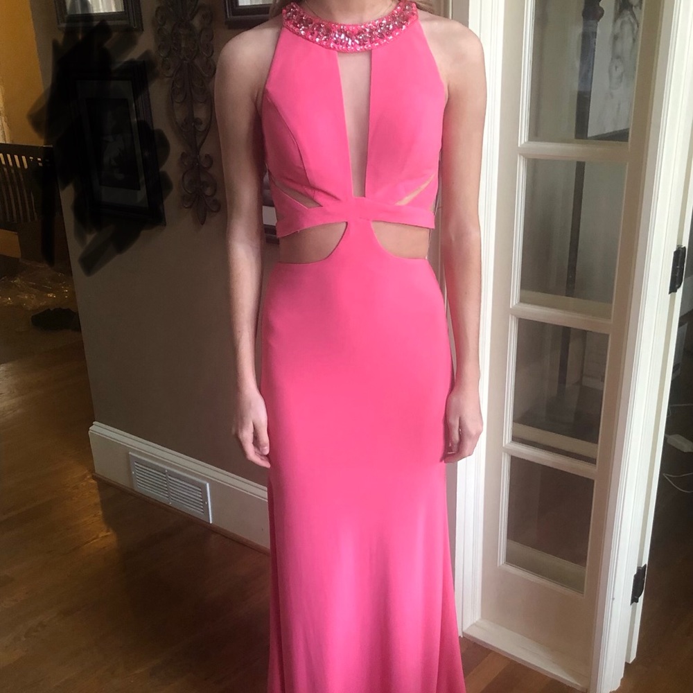 NWT Jeweled neck dress HOT Pink Prom Evening Gown